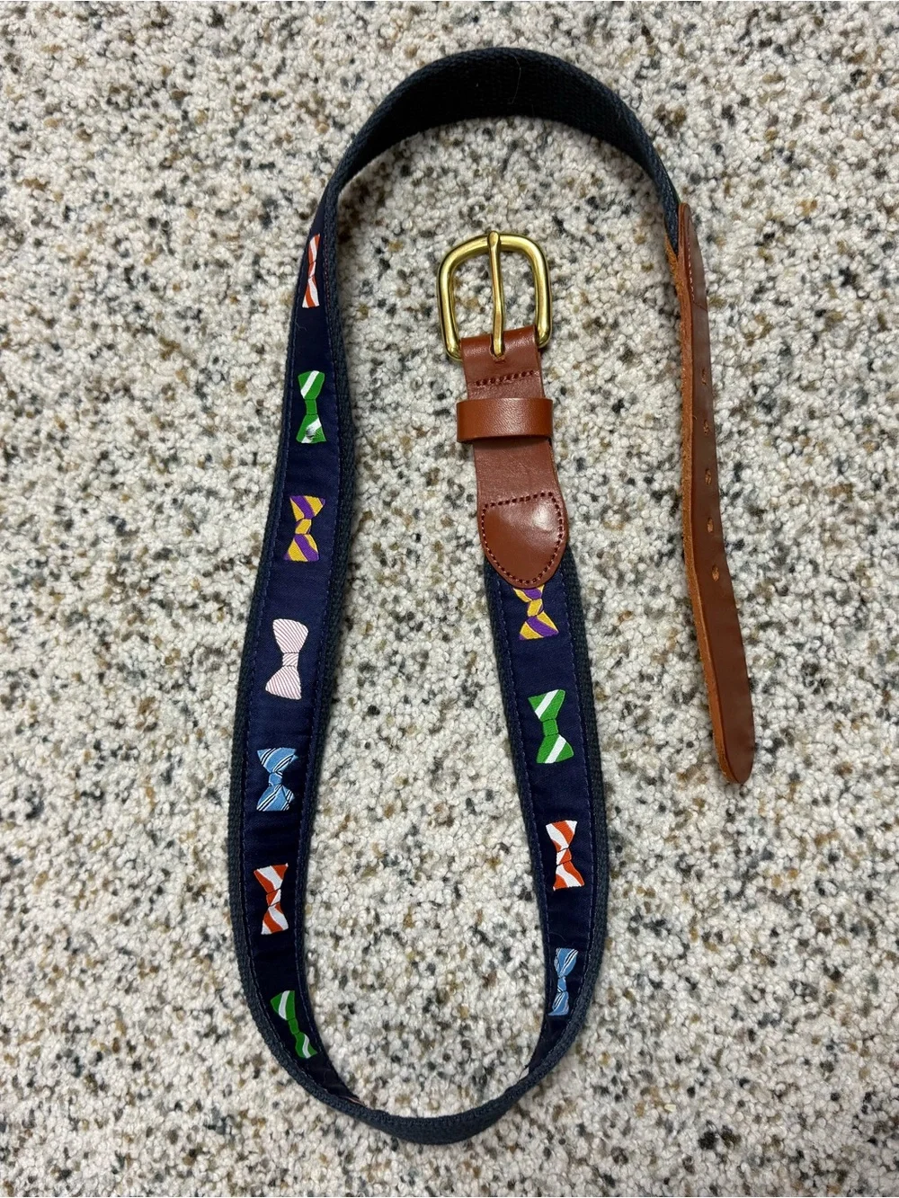 Leather Man LTD Bowtie Belt Men 34 Preppy Summer Golf Casual Canvas Brass Buckle